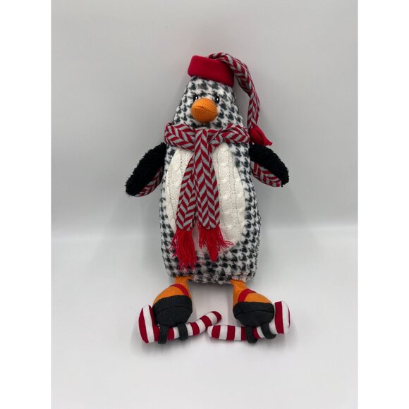 Pier One 1 Imports Plush Holiday Penguin Hat & Scarf Houndstooth Ice-skates 18" - Picture 1 of 8